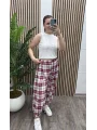 Ekoseli Oversize Pantolon - BORDO
