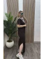 Elegance Modal Bağlamalı Elbise - KAHVERENGİ