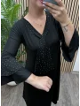 Fularlı V Yaka Taş Detay Elbise