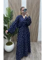 Kalp Detay Viskon Elbise - LACİVERT