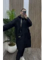 Kapüşonlu Siyah Peluş Kaban