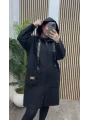 Kapüşonlu Siyah Peluş Kaban