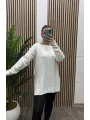 Kayık Yaka Triko Kazak - BEYAZ
