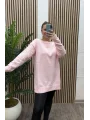 Kayık Yaka Triko Kazak - PEMBE