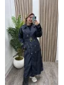 Kemerli Cep Detay Trençkot - LACİVERT
