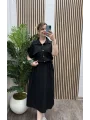 Krinkıl Viskon Kemerli Elbise - SİYAH