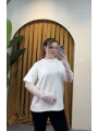 Oversize Bilek Detay Dantel Kol T-Shirt - BEYAZ