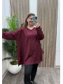 Oversize Taş Detaylı Modal Bluz - BORDO