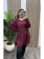 Oversize Taş Detaylı Modal Bluz - BORDO