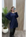Oversize Taş Detaylı Modal Bluz - LACİVERT