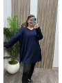 Oversize Taş Detaylı Modal Bluz - LACİVERT
