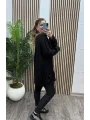 Oversize Taş Detaylı Modal Bluz - SİYAH