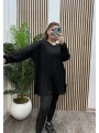 Oversize Taş Detaylı Modal Bluz - SİYAH