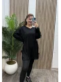 Oversize Taş Detaylı Modal Bluz - SİYAH