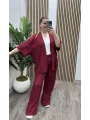 Pileli İkili Kimono Takım - BORDO