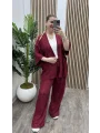 Pileli İkili Kimono Takım - BORDO