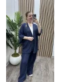 Pileli İkili Kimono Takım - LACİVERT