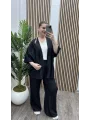 Pileli İkili Kimono Takım - SİYAH