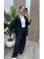 Pileli İkili Kimono Takım - SİYAH