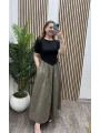 Tam Kalıp Esnek Poplin Elbise - HAKİ