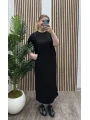 Taşlı Modal Shine Elbise - SİYAH