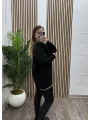 V Yaka Çizgi Detay Triko Kazak - SİYAH
