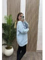 V Yaka Çizgi Detay Triko Kazak - MAVİ