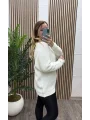 V Yaka Selanik Triko Bluz - BEYAZ