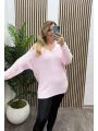 V Yaka Selanik Triko Bluz - TOZ PEMBE