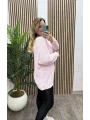 V Yaka Selanik Triko Bluz - TOZ PEMBE