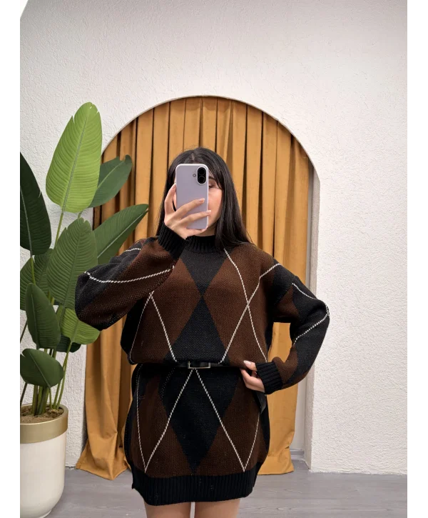 Jakarlı Baklava Desen Elbise