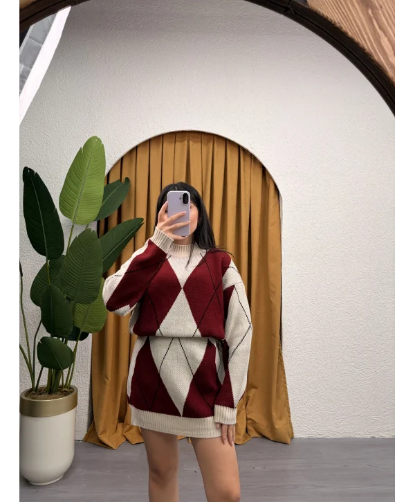 Jakarlı Baklava Desen Elbise