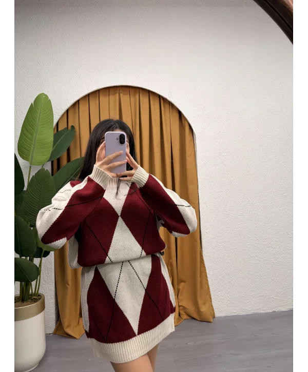 Jakarlı Baklava Desen Elbise