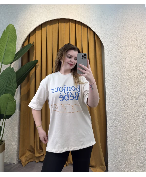 Oversize Basic Baskılı T-Shirt - SARI