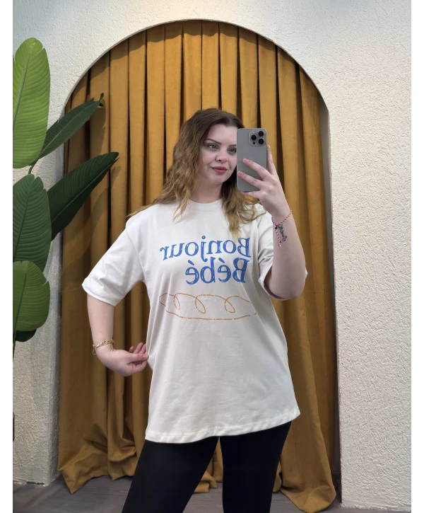 Oversize Basic Baskılı T-Shirt - SARI