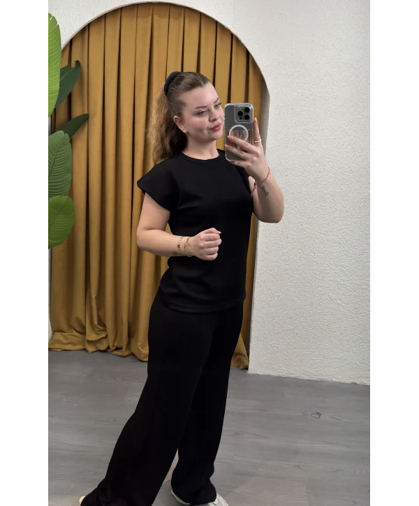 Kısa Kol Çimalı Modal Takım - SİYAH