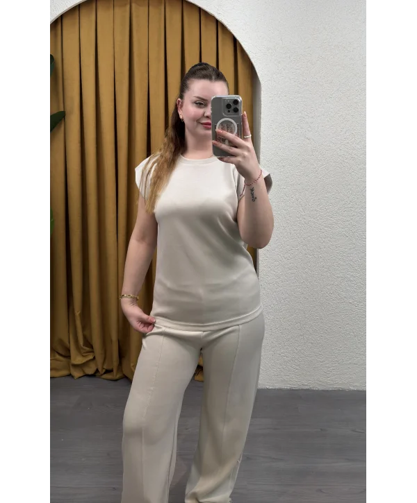 Kısa Kol Çimalı Modal Takım - EKRU