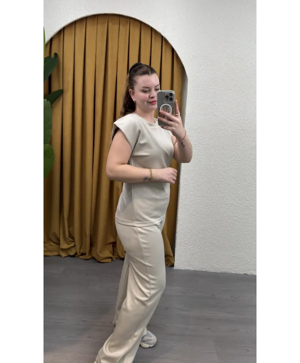 Kısa Kol Çimalı Modal Takım - EKRU