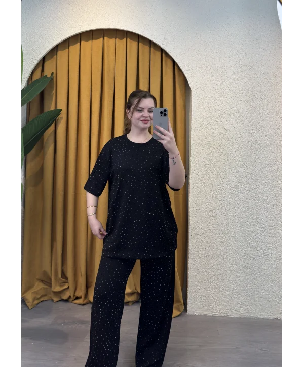 Kısa Kollu Modal Shine Takım - SİYAH