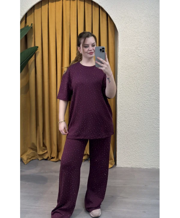 Kısa Kollu Modal Shine Takım - BORDO