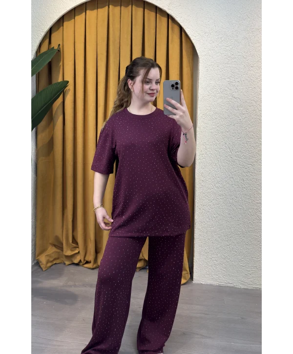 Kısa Kollu Modal Shine Takım - BORDO