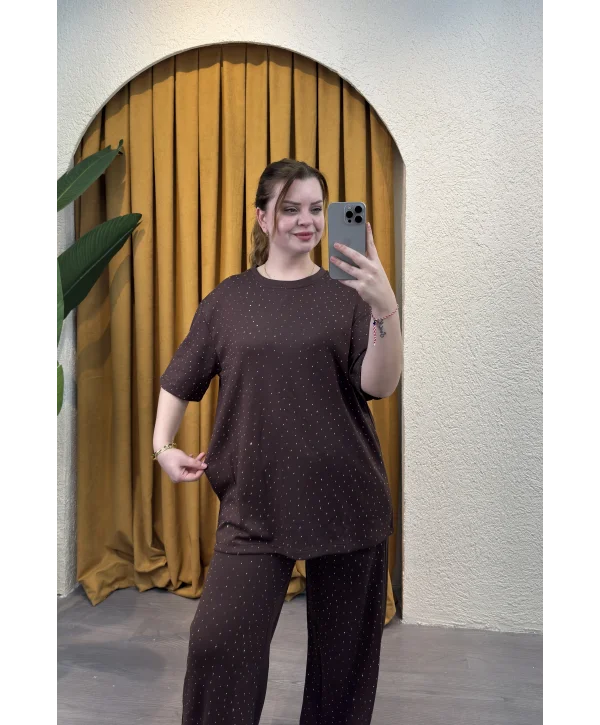 Kısa Kollu Modal Shine Takım - KAHVERENGİ