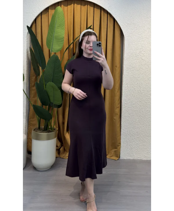 Godeli Kısa Kollu Elbise - MÜRDÜM