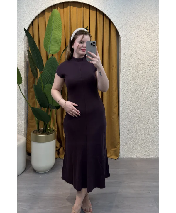 Godeli Kısa Kollu Elbise - MÜRDÜM