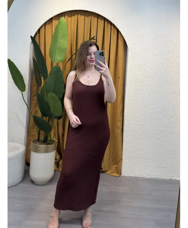 Askılı Fitilli Maxi Elbise