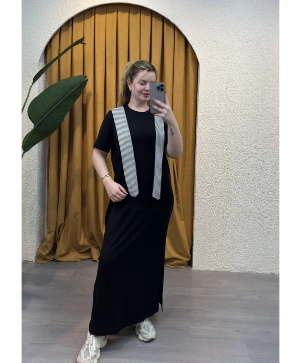 Elegance Bağlamalı Modal Elbise - SİYAH