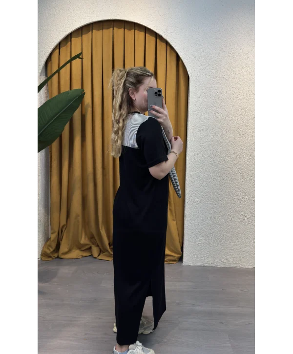 Elegance Bağlamalı Modal Elbise - SİYAH