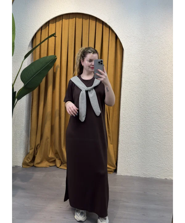 Elegance Bağlamalı Modal Elbise - KAHVERENGİ