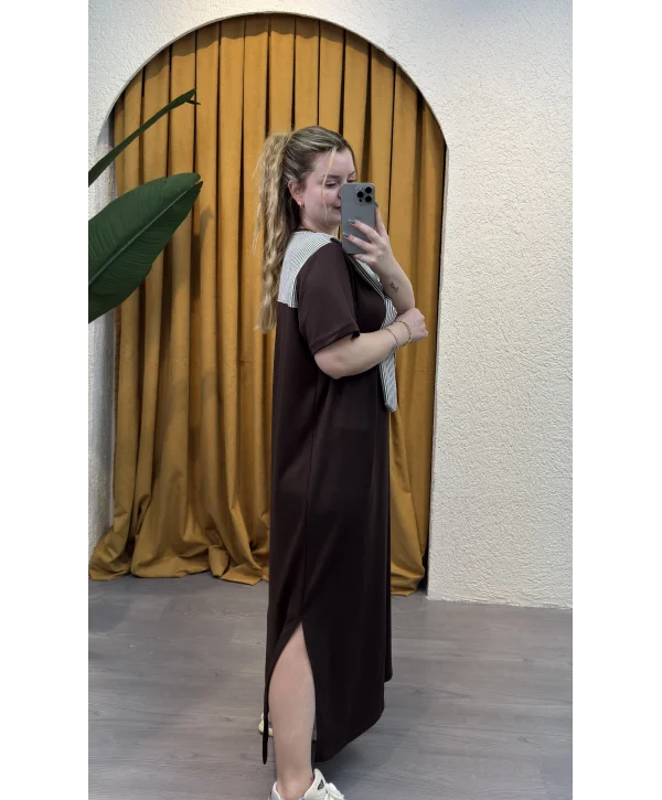 Elegance Bağlamalı Modal Elbise - KAHVERENGİ