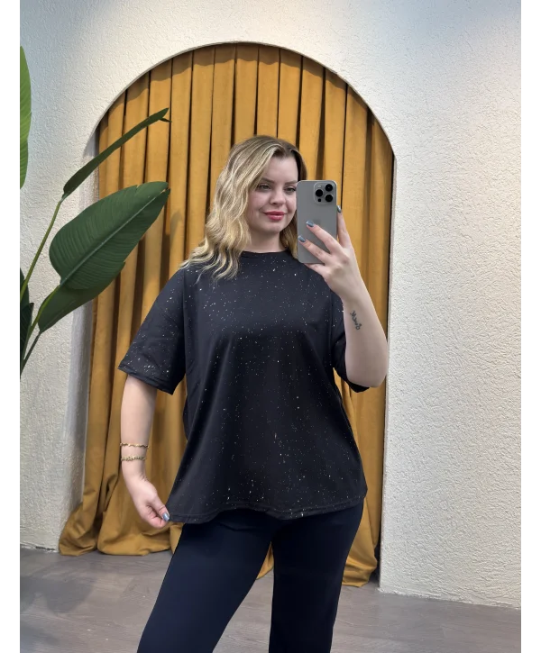 Sim Detay Oversize T-Shirt- SİYAH
